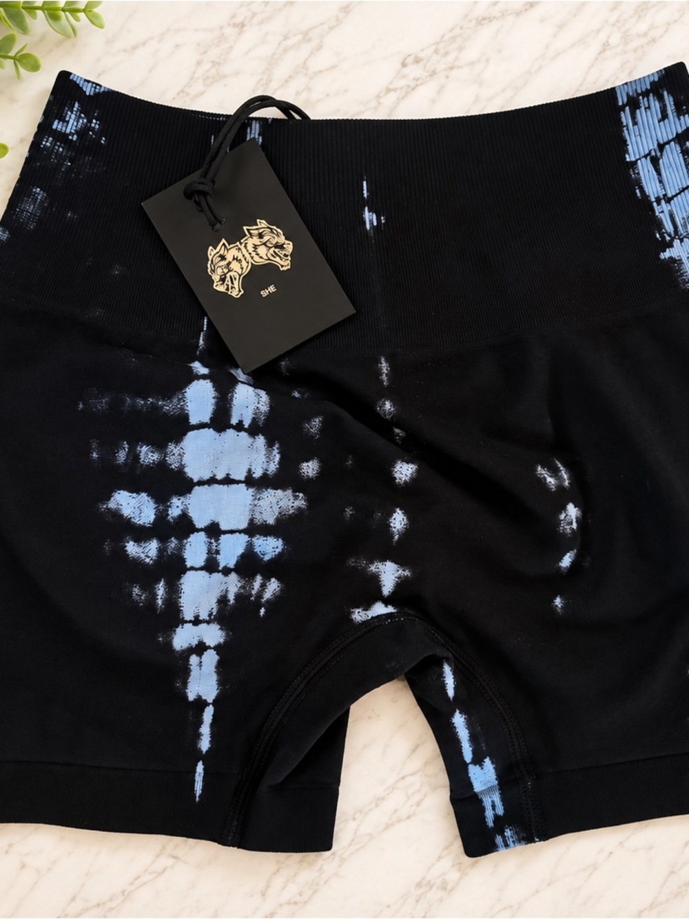 Darc Sport Black & Light Blue Tie-Dye Athletic Bike Shorts - Picture 1 of 1